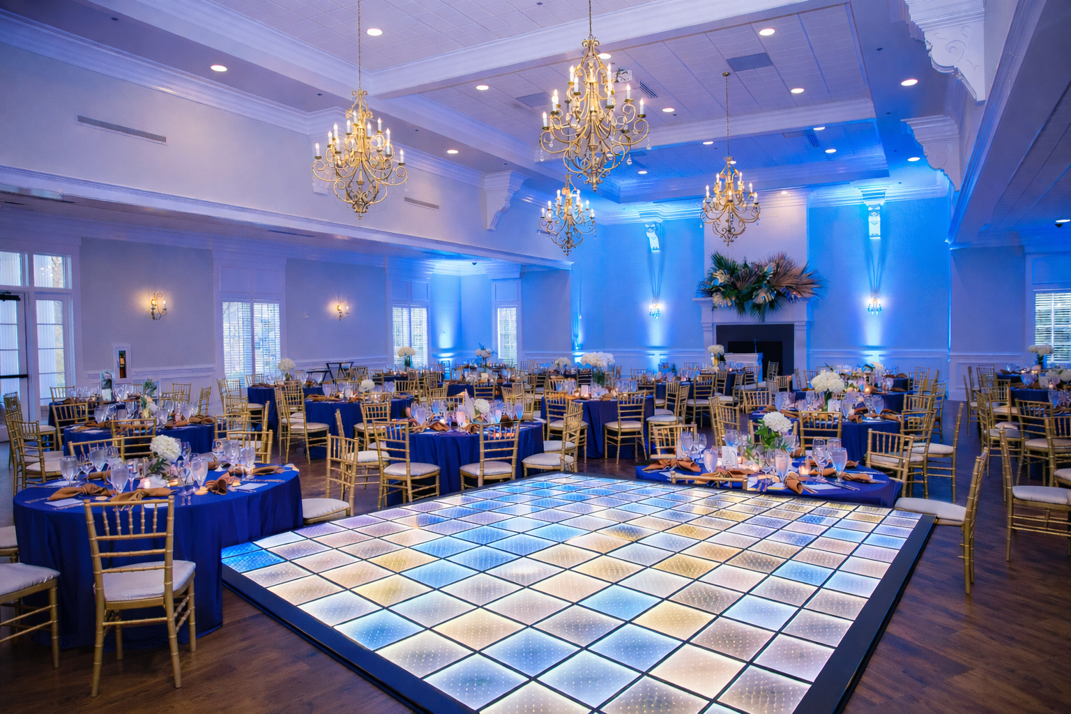 Professional dance floor setup with dynamic patterns